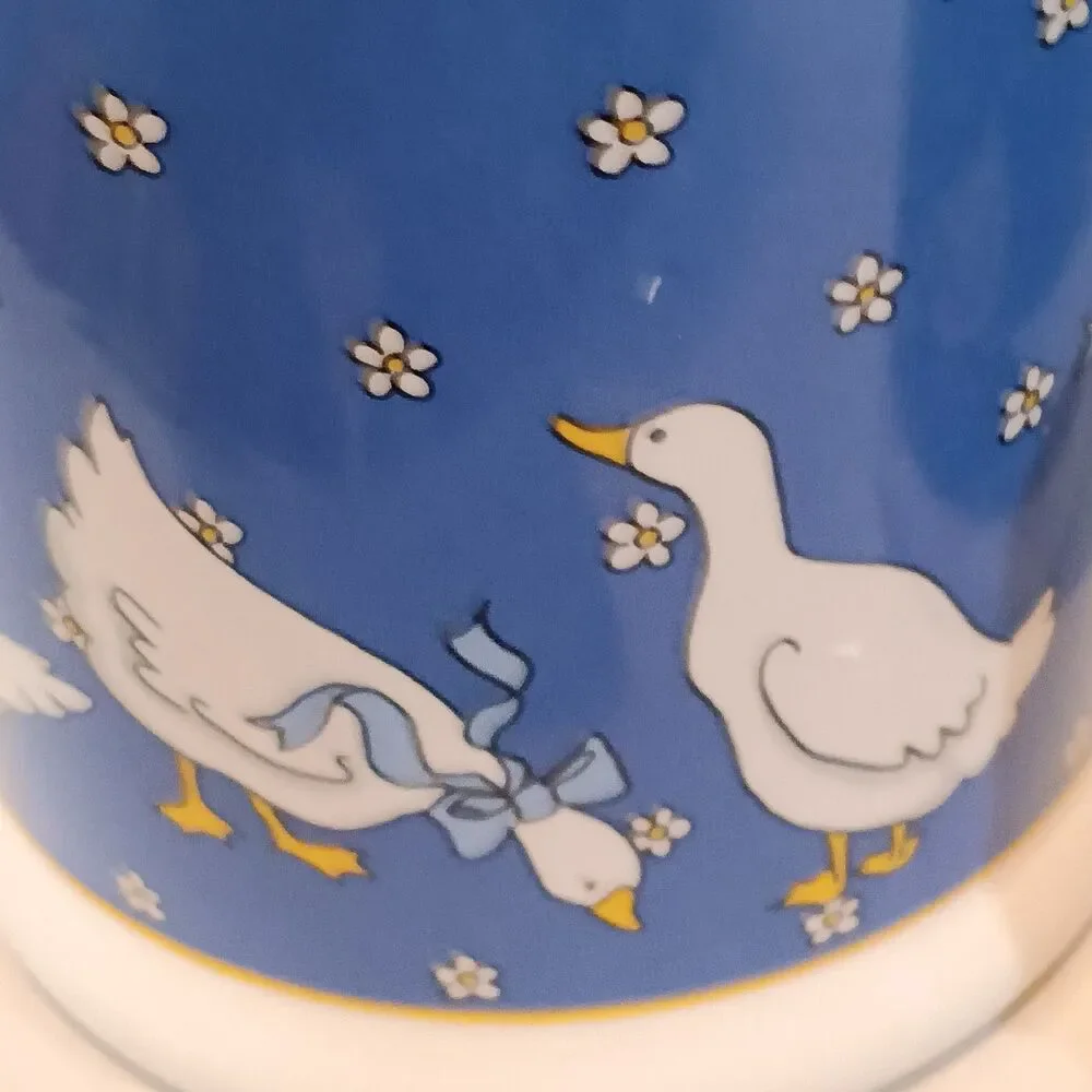 Vintage Ceramic Goose Canister Set-With Lids-Set Of 4-Geese-Ribbons-Country